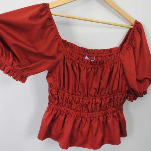 Antonio Melani Brick Beauty Smocked Blouse M Orange Puff Sleeve Preppy Chic 252 - Picture 7 of 10